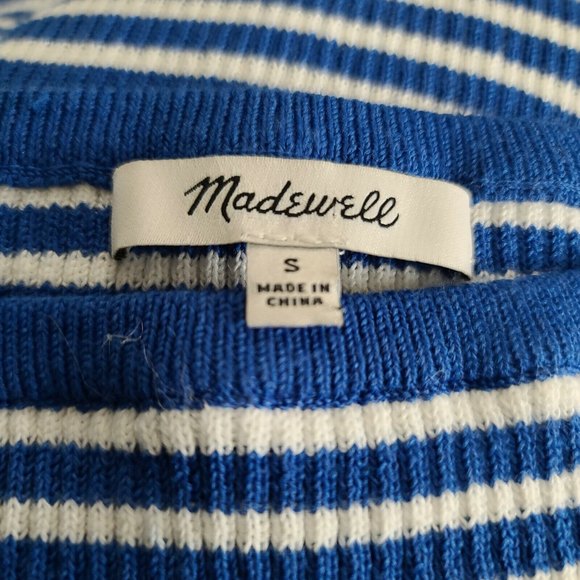 Madewell Off-the-Shoulder Sweater Top Blue White Stripes Sz S Ribbed Fitted EUC - Picture 4 of 6